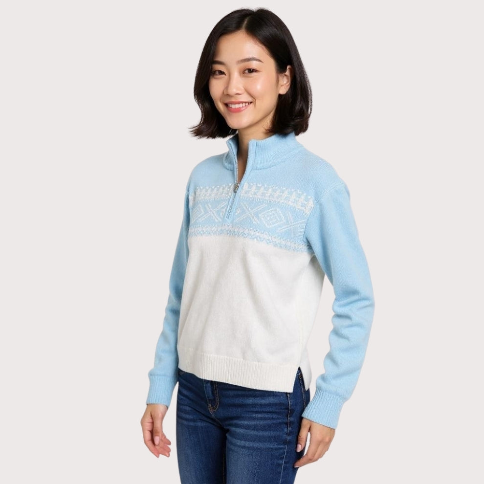 Sky Blue Zipper Ladies Sweater – 100% Acrylic