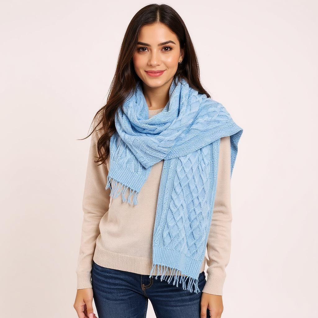Cozy Knit Scarf – Light Blue