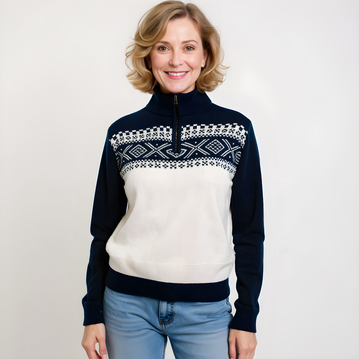 Dark Blue Jacquard Ski Sweater