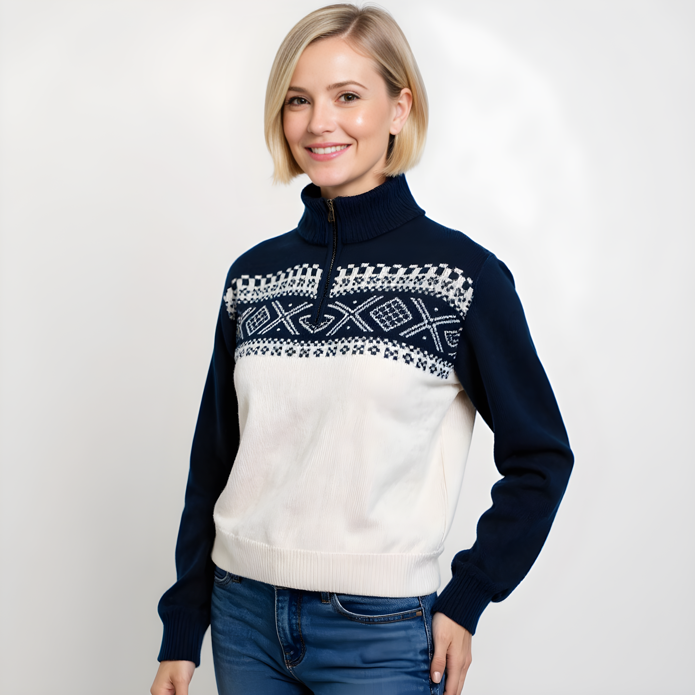 Dark Blue Jacquard Ski Sweater