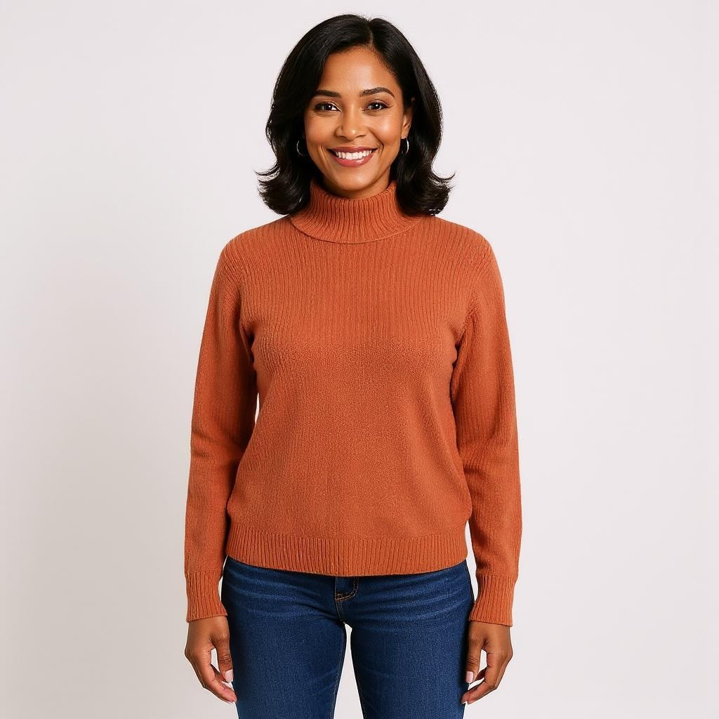 100% Acrylic High Neck Ribbed Sweater