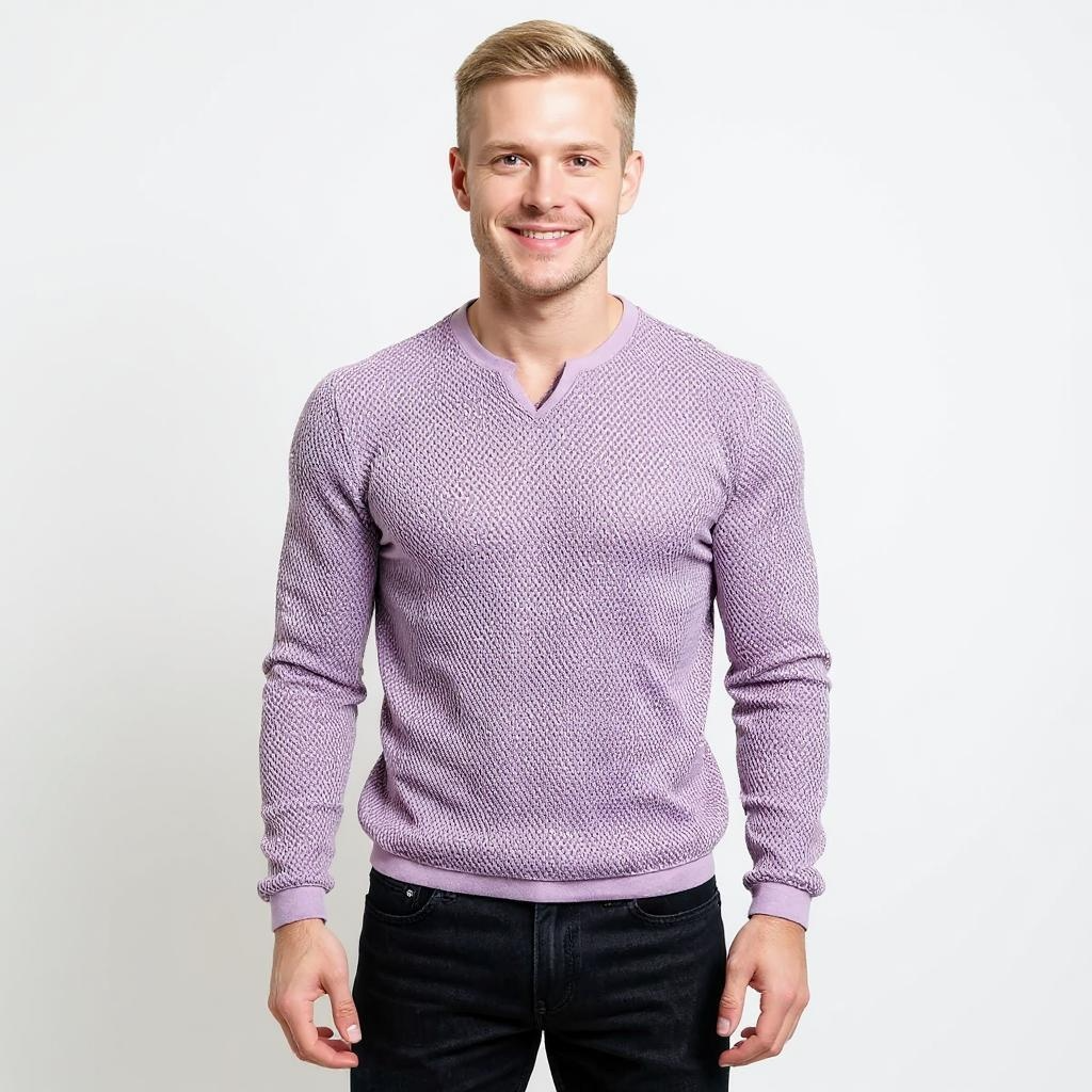 Unisex 100% Cotton V-Neck Pullover – Lavender  lilac  with Popcorn Stitch -  For Mens & Womens