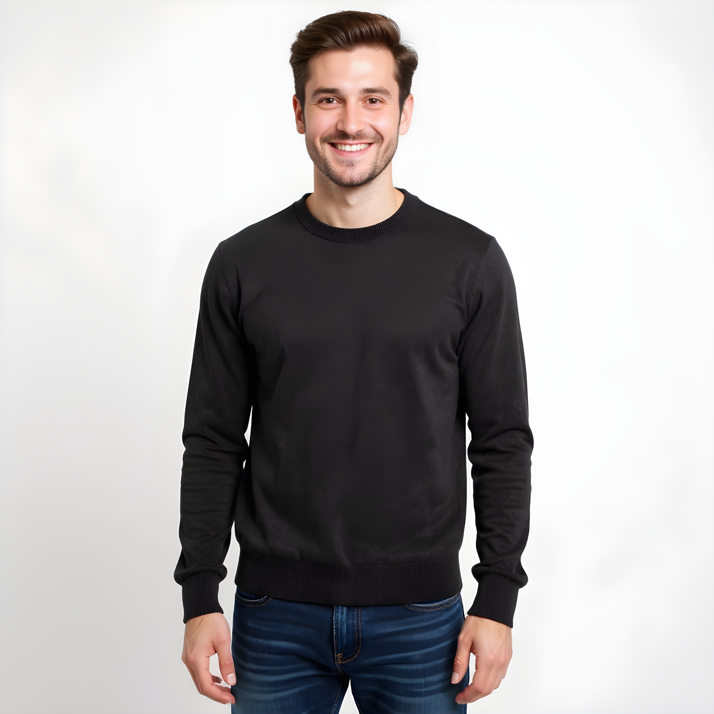 Men's Black Cotton Knitted Pullover