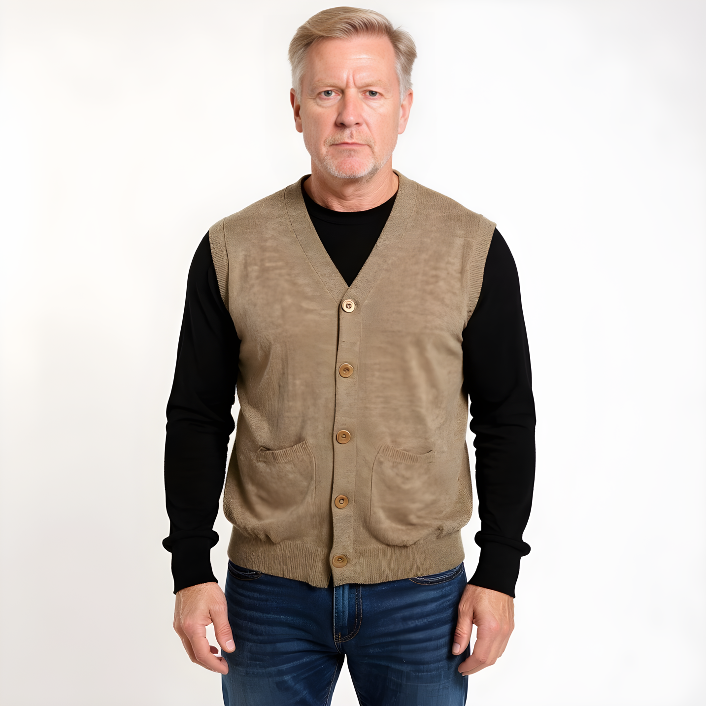 Tan Sleeveless Cardigan-100% Cashmere